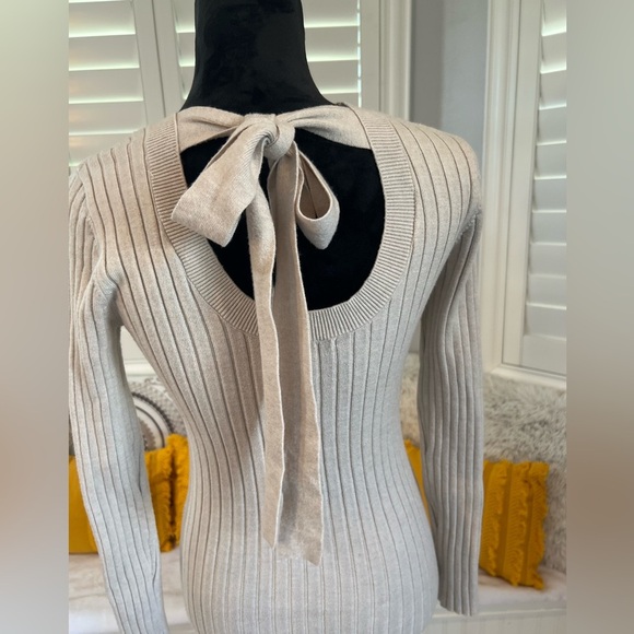 Sam Edelman Rib-Knit Long Sleeve Sweater Dress - Cream - Picture 5 of 15